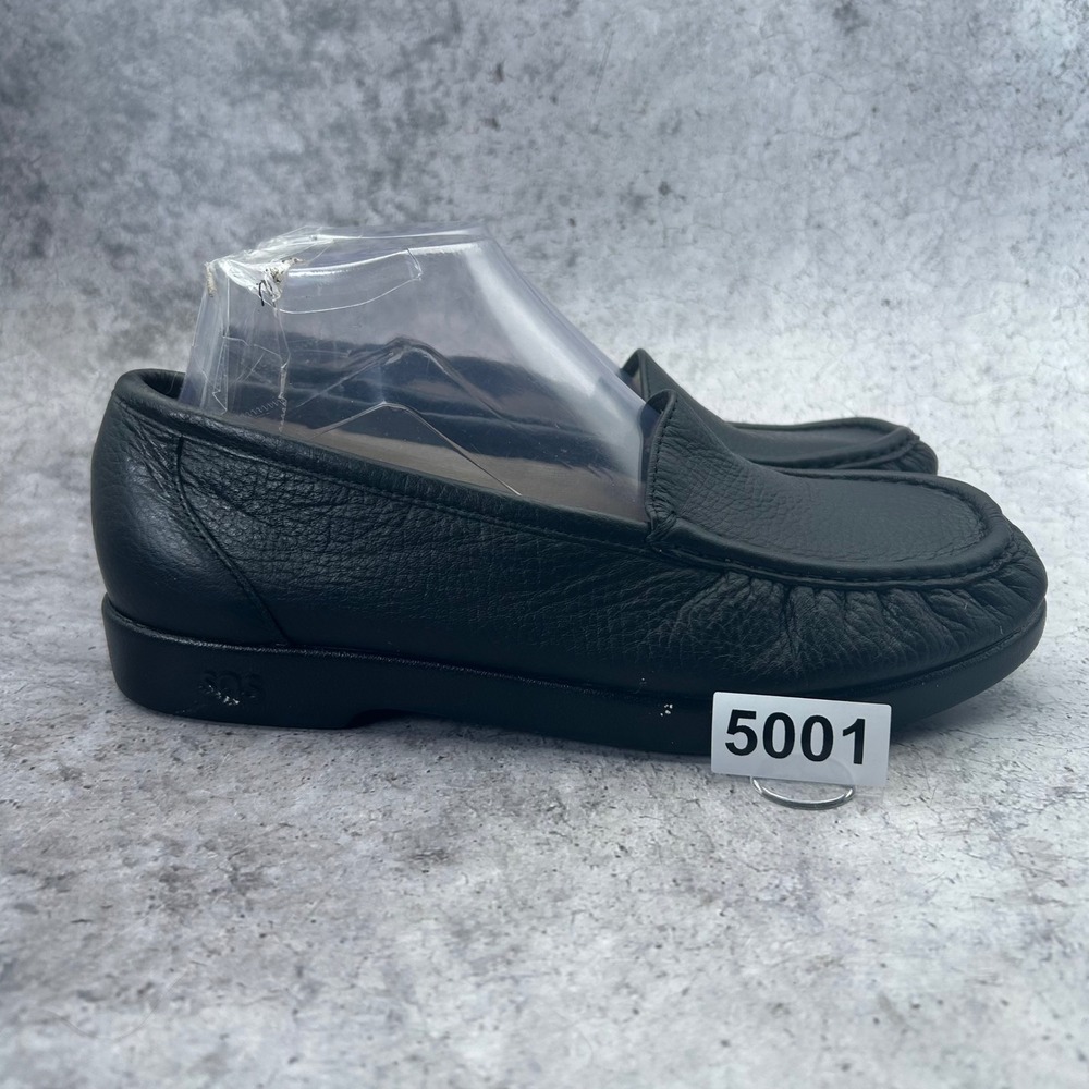 SAS Simplify Loafers Women 7.5 WW Black Leather Comfort Slip On Moc Toe USA